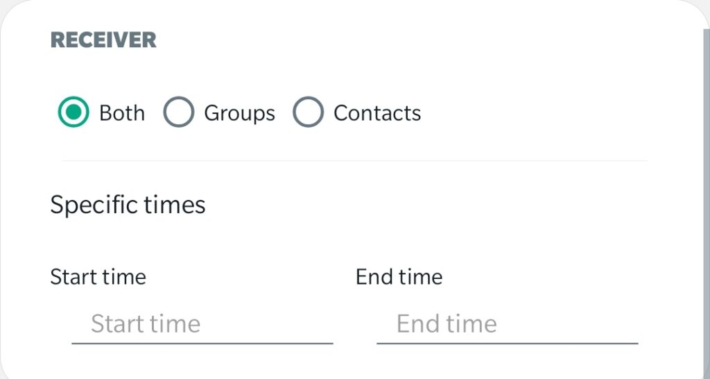 Define who is the receiver-Groups, Contacts or Both